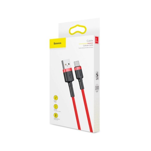 Cable Baseus Cafule USB-A a USB-C 2m Nylon Reforzado Negro/Rojo 2A 480Mbps