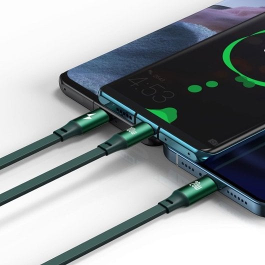 Baseus CAMLC-AMJ03 Cavo USB-C/Micro USB/Lightning 3 in 1 1,2 m 100 W Verde