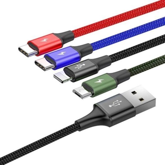 Cable de datos Baseus CA1T4-B01 4 en 1 USB A Lightning Micro USB Carga rápida 1,2m Negro