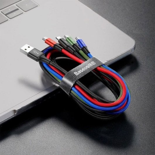 Cable de datos Baseus CA1T4-B01 4 en 1 USB A Lightning Micro USB Carga rápida 1,2m Negro