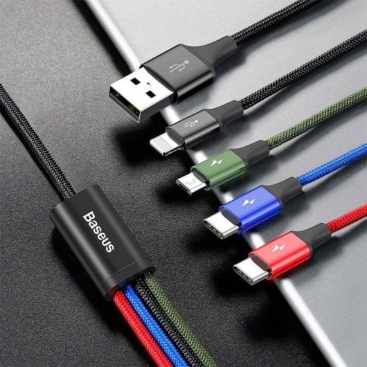 Cable de datos Baseus CA1T4-B01 4 en 1 USB A Lightning Micro USB Carga rápida 1,2m Negro