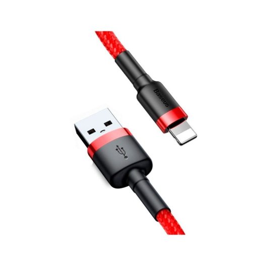 Cable Baseus Cafule 1m USB A a Lightning 2.4A Trenzado Nylon Negro Rojo