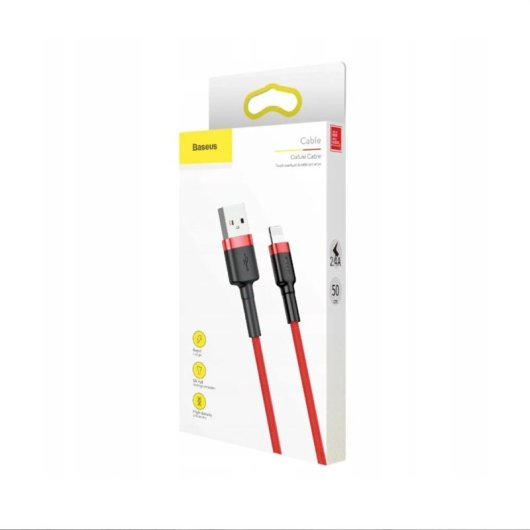 Cable Baseus Cafule 1m USB A a Lightning 2.4A Trenzado Nylon Negro Rojo