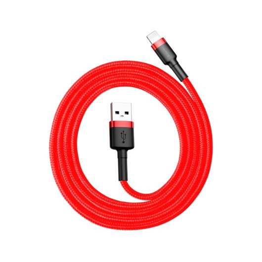 Cable Baseus Cafule 1m USB A a Lightning 2.4A Trenzado Nylon Negro Rojo
