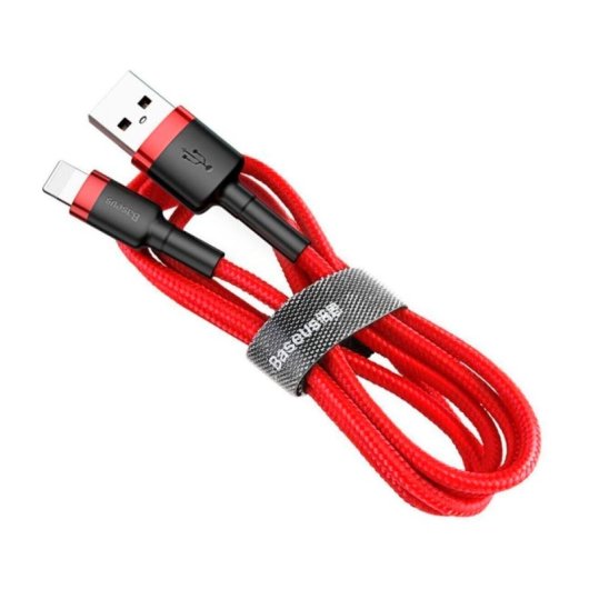 Cable Baseus Cafule 1m USB A a Lightning 2.4A Trenzado Nylon Negro Rojo