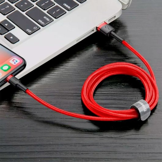 Cable Baseus Cafule 1m USB A a Lightning 2.4A Trenzado Nylon Negro Rojo