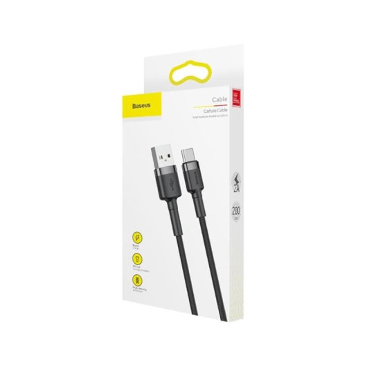 Cable USB Baseus CATKLF-CG1 2m USB A USB C Negro/Gris 2A Trenzado Reforzado