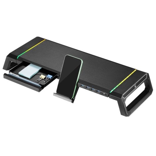 Soporte monitor Ewent EW1268 Negro 4 USB 3.0 RGB aAcho Ajustable Cajón Organizador