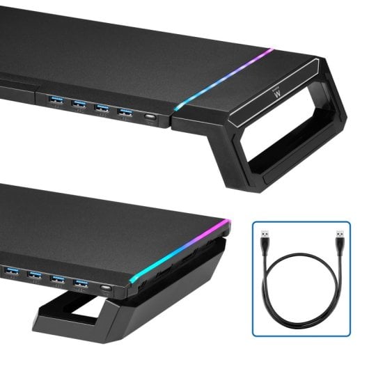 Soporte monitor Ewent EW1268 Negro 4 USB 3.0 RGB aAcho Ajustable Cajón Organizador