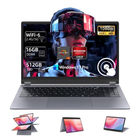 Vanwin 15.6" AMD Ryzen 3 3200U 16GB 512GB SSD Táctil 360º Windows 11 Pro