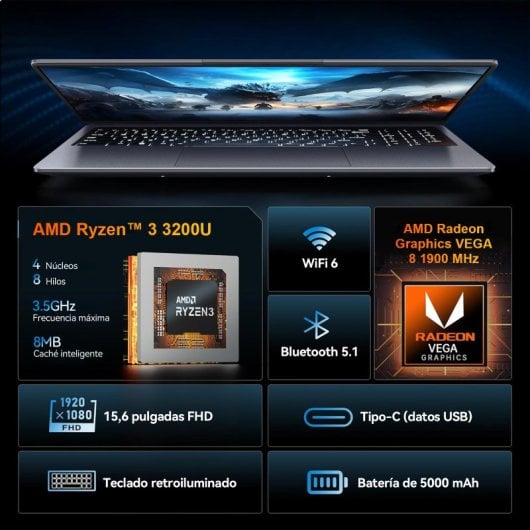 Vanwin 15.6" AMD Ryzen 3 3200U 16GB 512GB SSD Táctil 360º Windows 11 Pro
