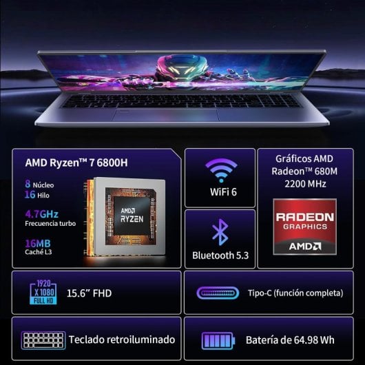 Vanwin NS2152R-RT 15.6" AMD Ryzen 7 6800H 16GB 512GB SSD FullHD Windows 11 Pro