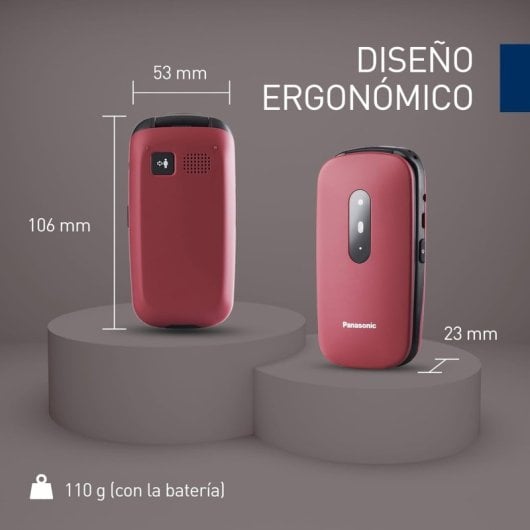 Móvil Panasonic KX-TU446EXR con tapa, teclas grandes, Bluetooth, batería larga duración, rojo