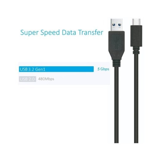 Cable Ewent EC1055 USB-A a USB-C 1m 60W 5Gbps Negro Carga Rápida USB 3.2 Gen1