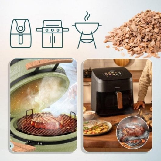 Chips de defumar de madeira de carvalho para airfryer e churrasqueira, aroma intenso 100% natural