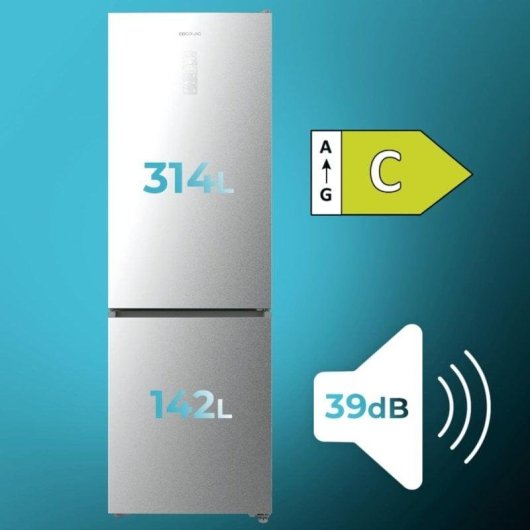 Frigorífico Combi Cecotec Bolero CoolMarket Combi 456 Total No Frost 201cm 456L C Inox