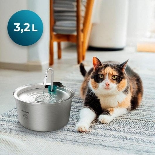 Fuente automática Cecotec Pumba 3200 Refresh Inox acero inoxidable 3,2L cascada filtro alto rendimiento