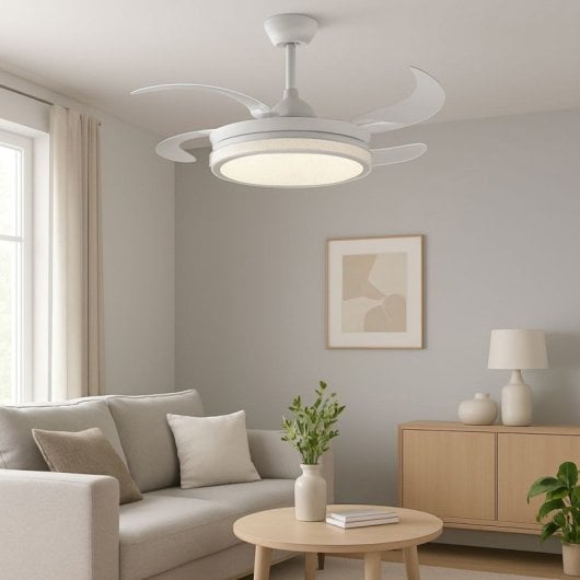 Ventilador de Techo Klack Aspas Retráctiles 106cm Blanco LED Dual Ultra Silencioso Control Remoto