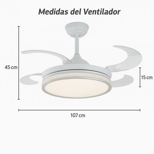 Ventilador de Techo Klack Aspas Retráctiles 106cm Blanco LED Dual Ultra Silencioso Control Remoto