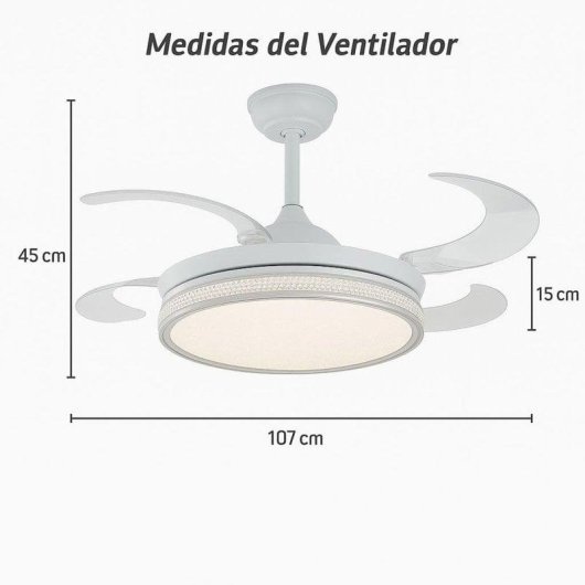 Ventoinha de Teto com Luz Klack 30W 106cm 6 Velocidades Pás Retráteis Ultra Silenciosa Comando