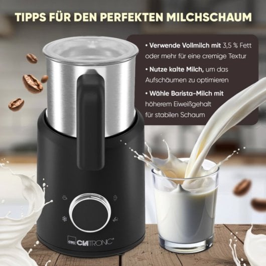 Mousseur à lait multi-laits Clatronic MS 3812 740 ml en acier inoxydable à chauffage automatique
