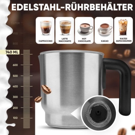 Mousseur à lait multi-laits Clatronic MS 3812 740 ml en acier inoxydable à chauffage automatique