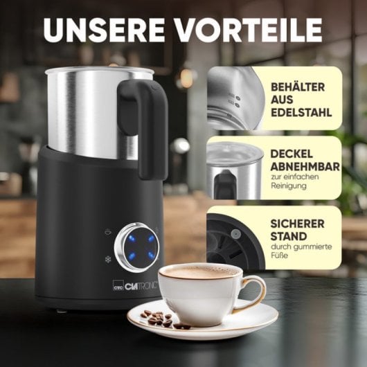 Mousseur à lait multi-laits Clatronic MS 3812 740 ml en acier inoxydable à chauffage automatique