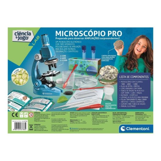 Clementoni Pro 67783 Mikroskop, 1200-fache Vergrößerung, Wissenschaftliches Set, 50 Experimente