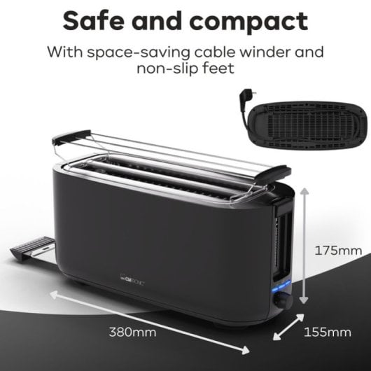 Grille-pain 4 tranches Clatronic TA 3802 noir, 1400 W, boîtier froid, voyants LED