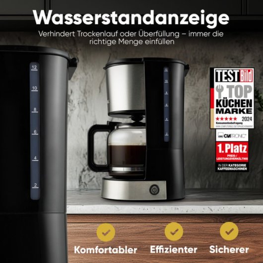 Clatronic KA 3808 1.5L 12-14 tazze Macchina per caffè americano in acciaio inox con protezione antigoccia