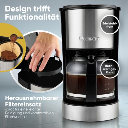 Clatronic KA 3808 1.5L 12-14 tazze Macchina per caffè americano in acciaio inox con protezione antigoccia
