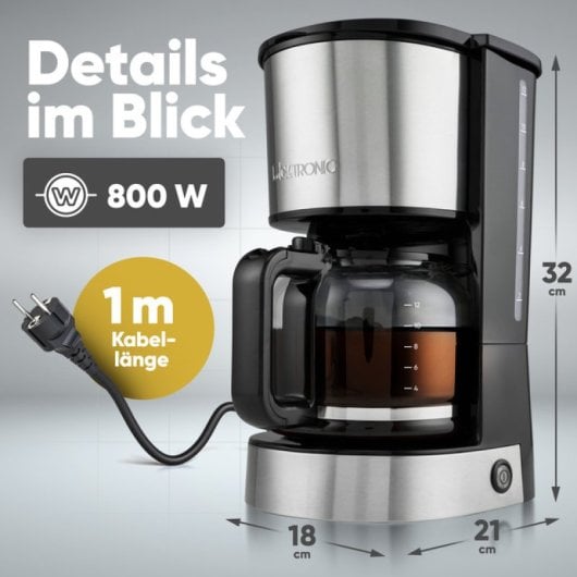 Clatronic KA 3808 1.5L 12-14 tazze Macchina per caffè americano in acciaio inox con protezione antigoccia