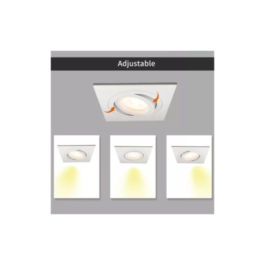 Aro cuadrado empotrable JANDEI GU10/MR16 blanco policarbonato basculante instalación frontal