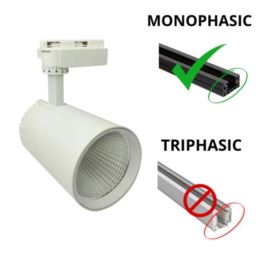 Foco LED JANDEI COB 30W blanco montaje carril monofásico 220V