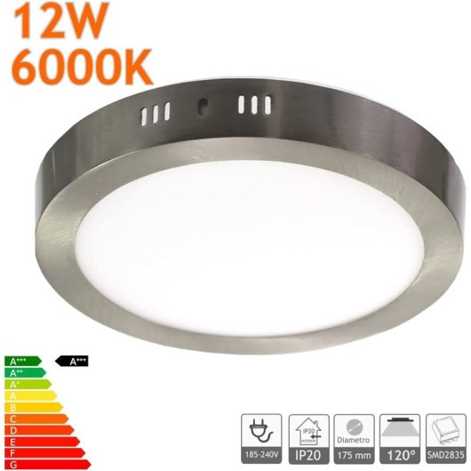 Placa Redonda LED JANDEI Acero 6000K Blanco Frío Ø175mm Difusor Aluminio