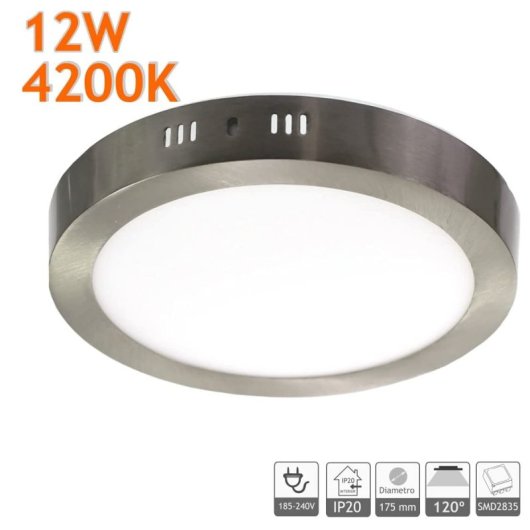 Placa LED Redonda JANDEI Acero Ø175mm 4200K Difusor Aluminio Instalación Superficie