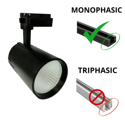Foco LED JANDEI COB 30W Carril Monofásico 220V Negro distribución uniforme