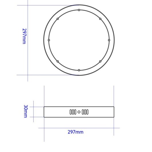 Placa redonda LED JANDEI Ø300mm 6000K Acabado acero, Difusor aluminio, Blanco frío