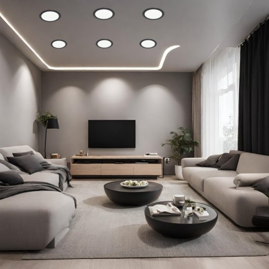 Downlight LED JANDEI 18W 3000K redondo empotrar marco negro corte 200mm extraplano