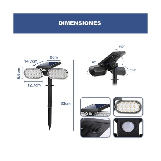 Holofote Solar Externo JANDEI 32 LED, 6000K, Sensor de Movimento, IP65, Bateria de 2200mAh