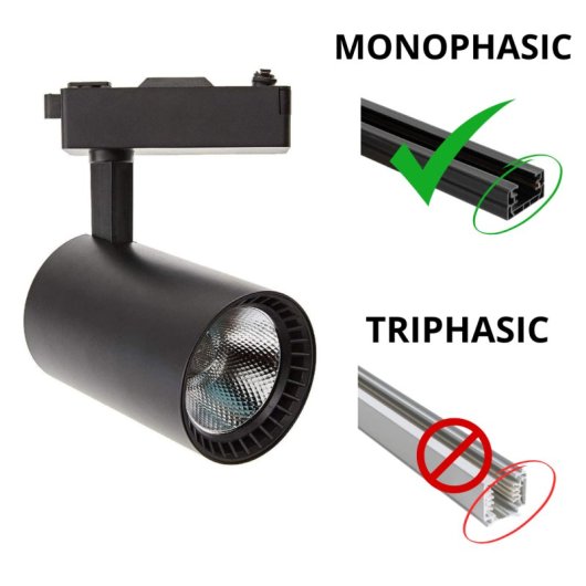 Foco de carril JANDEI LED COB 30W 2200lm 6000K ángulo 45º carcasa cilíndrica