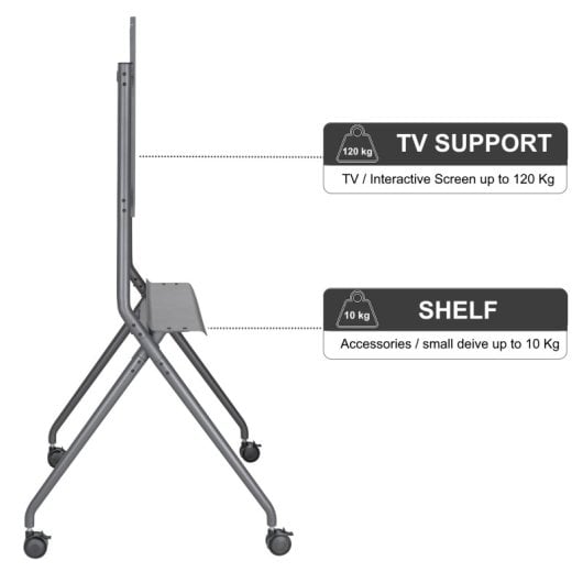Suporte de TV Ewent EW1542 para TVs de 50″ a 86″ até 120 kg, altura ajustável, rodas 360°