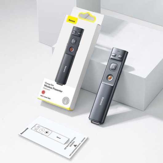 Baseus ACFYB-B0G Presentador Inalámbrico con Punto Naranja y Control Remoto Negro