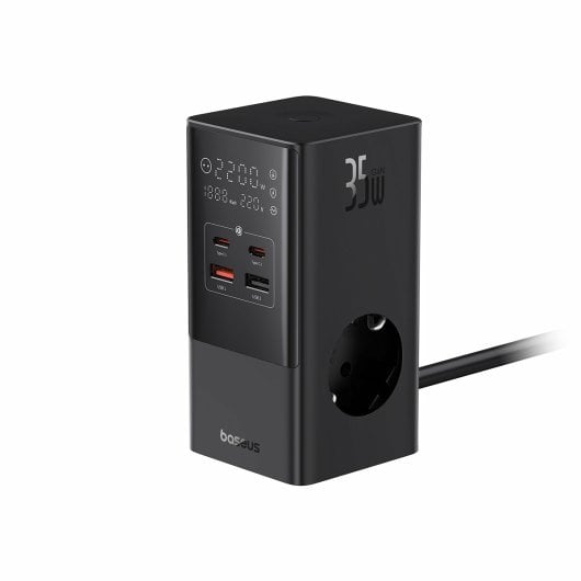 Baseus PowerCombo Torre de Carga com 2xUSB-C, Carregamento Rápido e Proteção Abrangente Preto