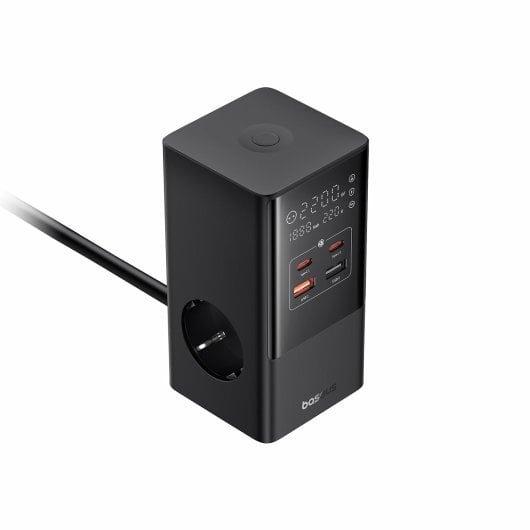 Baseus PowerCombo Torre de Carga com 2xUSB-C, Carregamento Rápido e Proteção Abrangente Preto