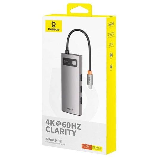 Baseus Starjoy Hub USB-C 7-em-1 com DisplayPort 60Hz e Várias Portas Cinzento 