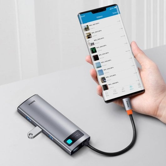 Baseus Starjoy Hub USB-C 7-em-1 com DisplayPort 60Hz e Várias Portas Cinzento 