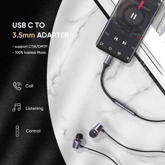 Adaptador Ugreen 30632 USB C a Jack 3,5mm Negro Macho-Hembra Alta Fidelidad