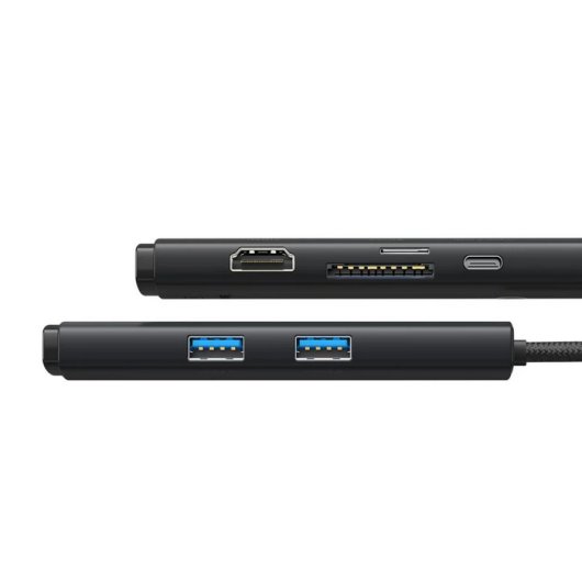 Hub Baseus 4 puertos 5Gbps modelo WKQX050101 USB-C HDMI SD ABS Negro