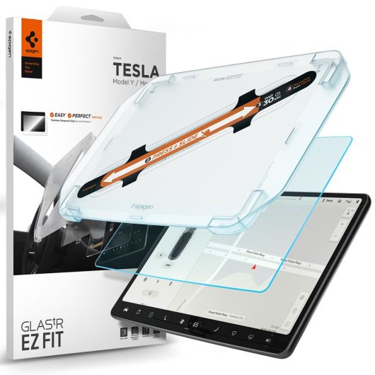 Protection d'écran Spigen EZ FIT GLAS.tR pour Tesla Model 3, verre trempé 9H, transparent